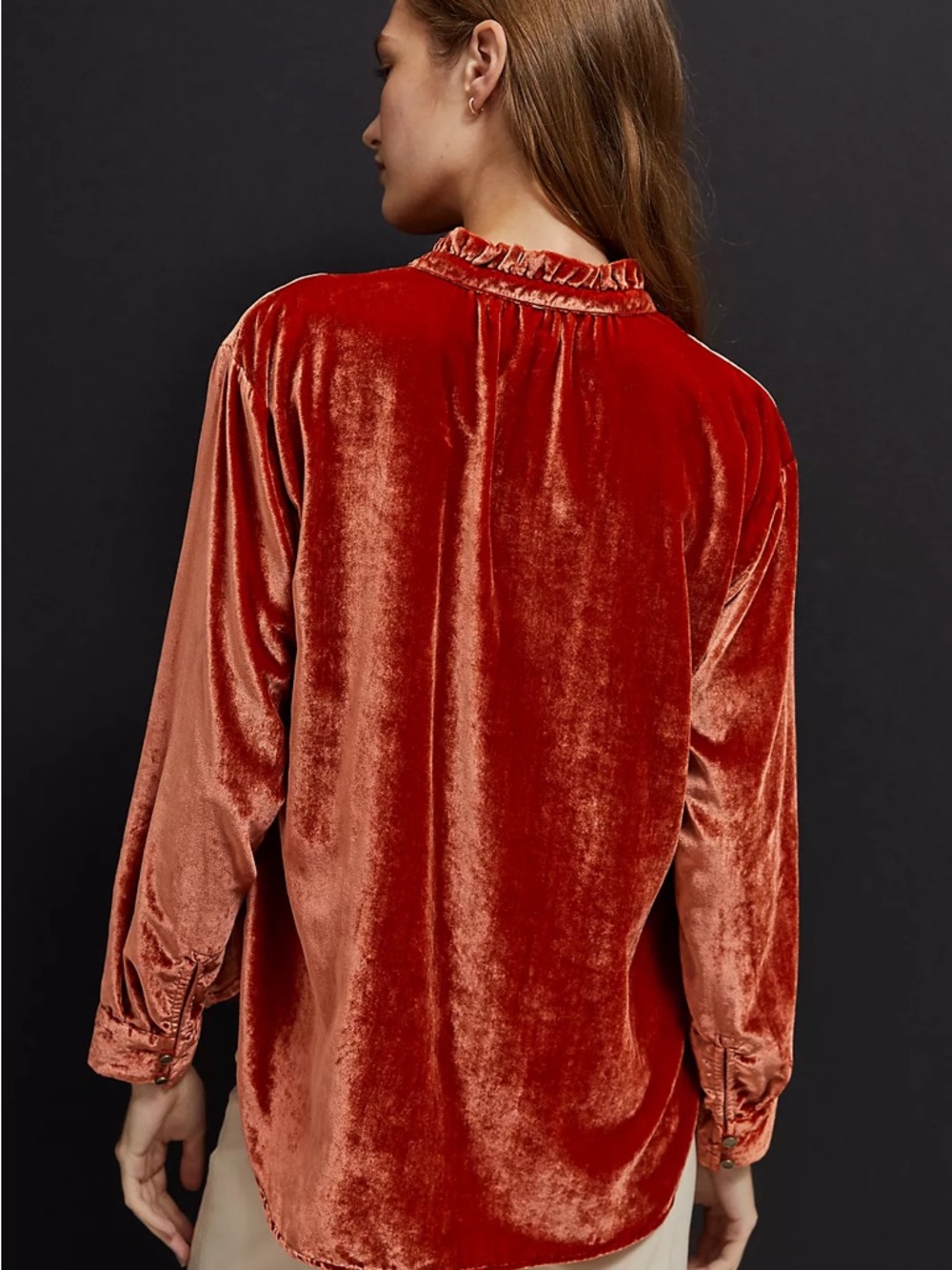 Anthropologie velvet Kristianne burnt orange button top size medium - Picture 4 of 11